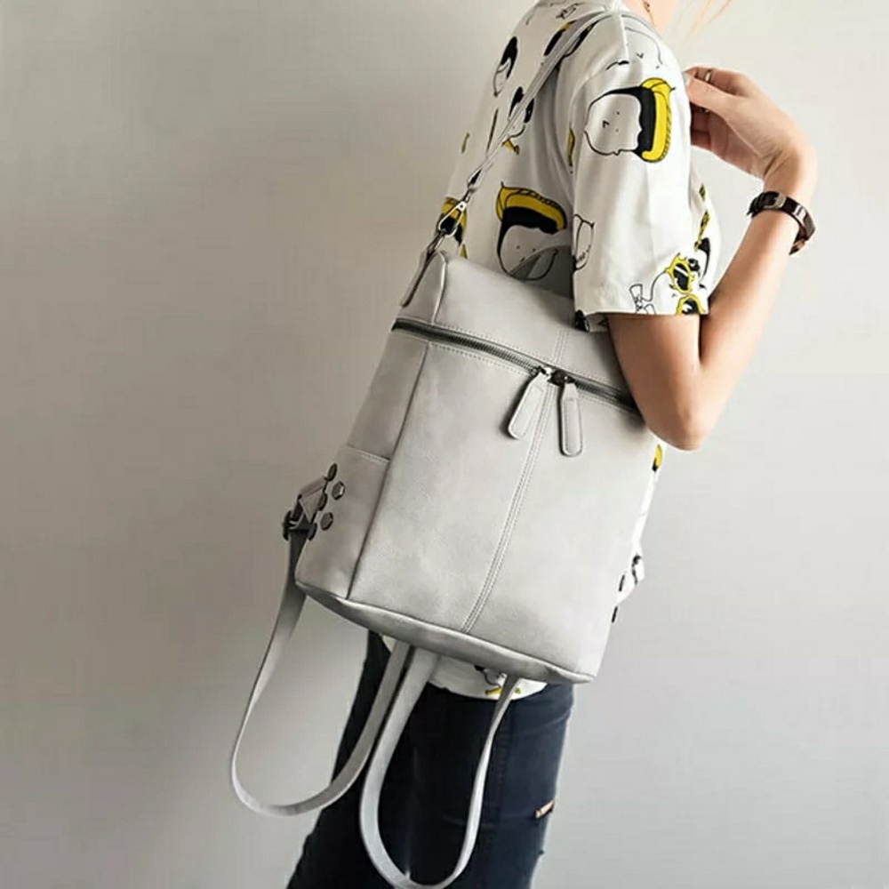 Gray Vegan Leather Backpack - Picture 4 of 8